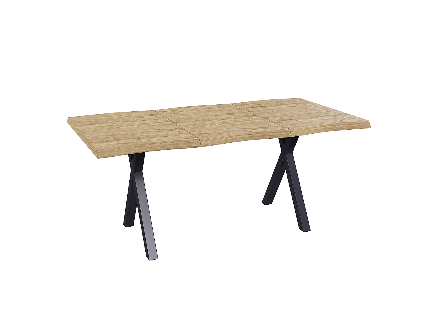 Table à manger 160 x 78 x 75 cm - Pour 4 à 6 personnes - Plateau épais ondulé - Pieds en métal en X - MDF - Naturel
