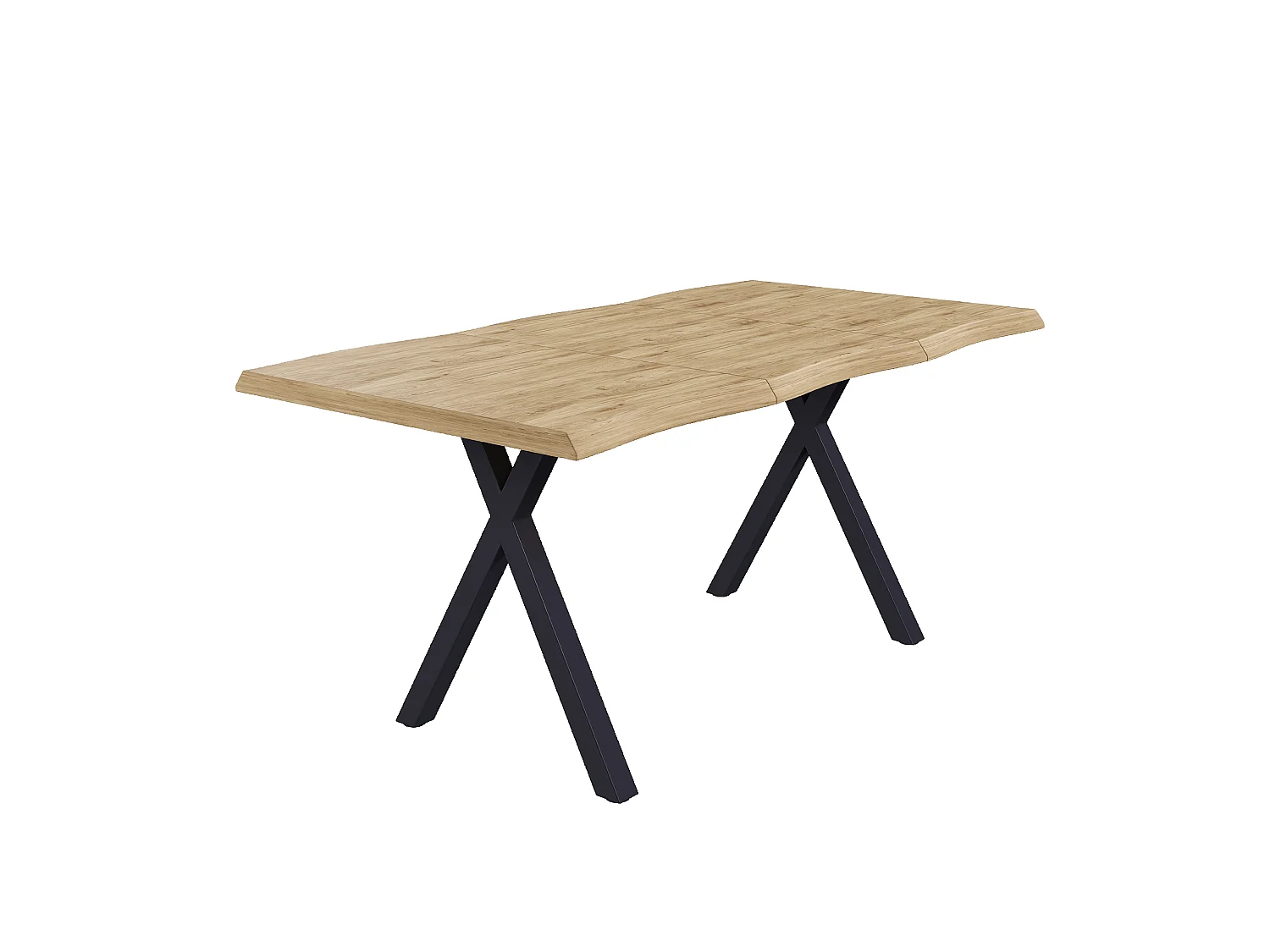 Table à manger 160 x 78 x 75 cm - Pour 4 à 6 personnes - Plateau épais ondulé - Pieds en métal en X - MDF - Naturel