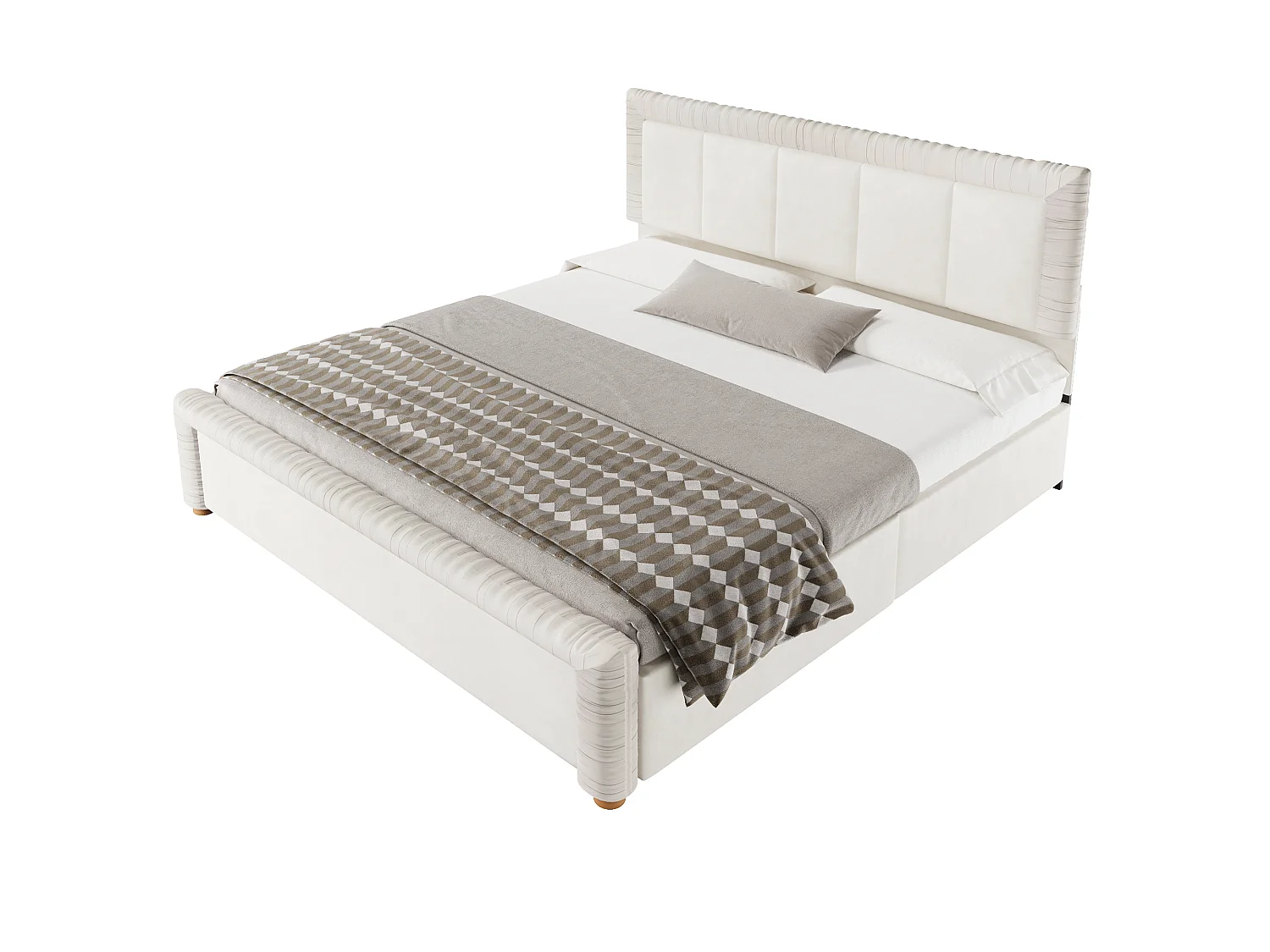 Lit double 180 x 200 cm en velours style français - Lit adulte avec 2 tiroirs - Pieds en bois - Beige (matelas non inclus)
