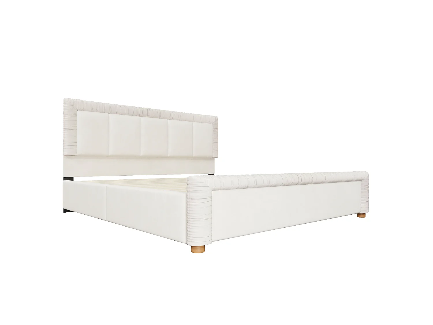 Lit double 180 x 200 cm en velours style français - Lit adulte avec 2 tiroirs - Pieds en bois - Beige (matelas non inclus)