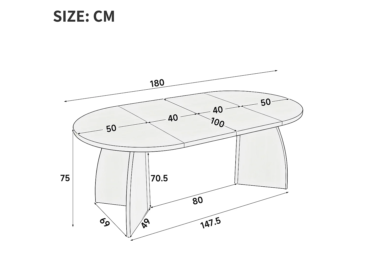 Table à manger extensible 100/140/180 x 100 cm - Capacité de 4 à 8 personnes - Plateau ovale en travertin - Marron
