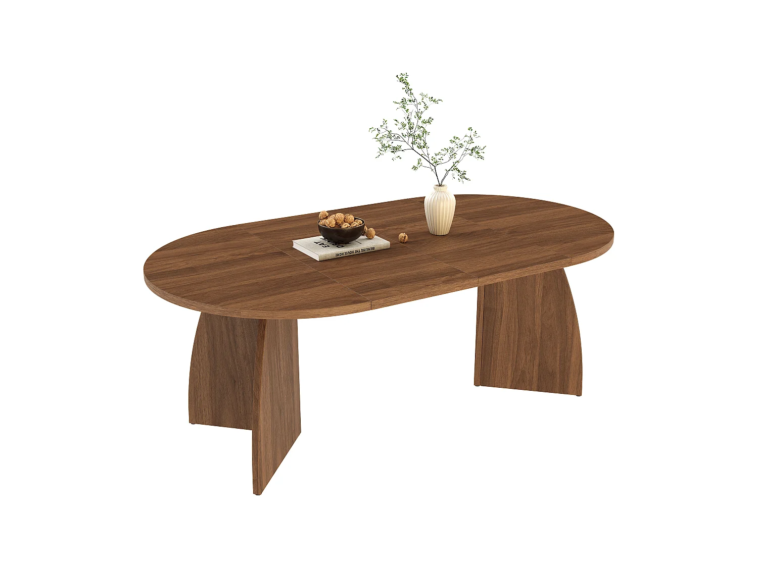 Table à manger extensible 100/140/180 x 100 cm - Capacité de 4 à 8 personnes - Plateau ovale en travertin - Marron