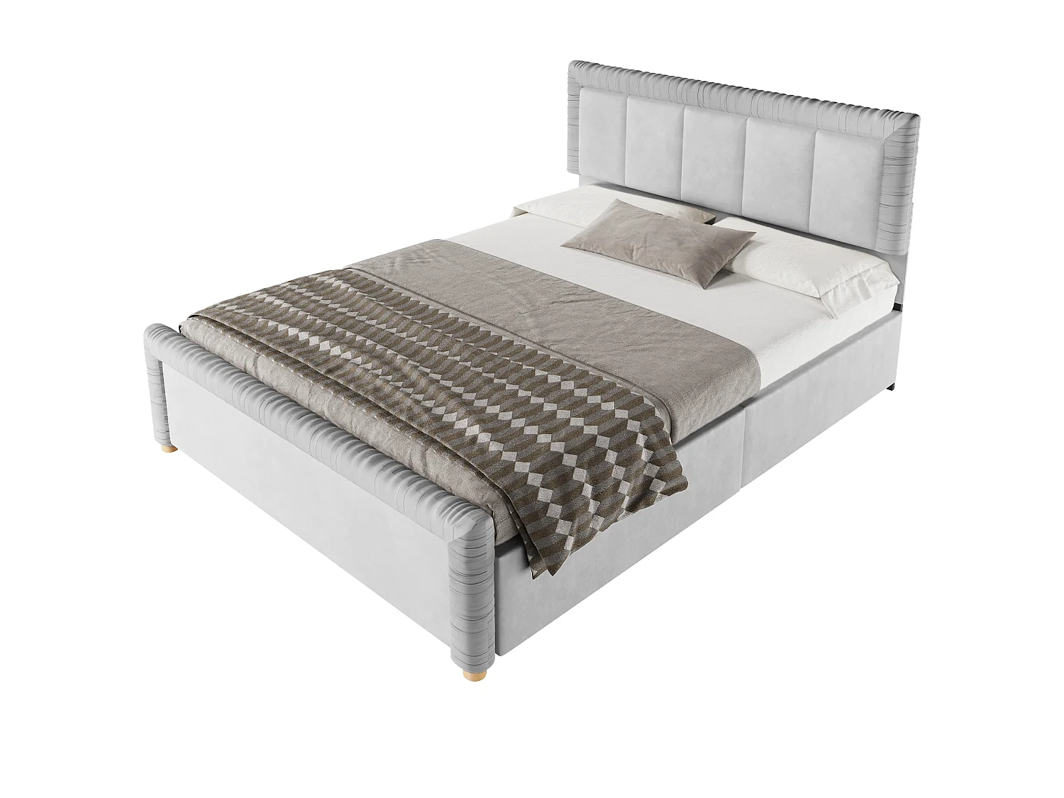 Lit double 140x200 cm en velours style français - Lit adulte avec 2 tiroirs - Pieds en bois - Gris (matelas non inclus)