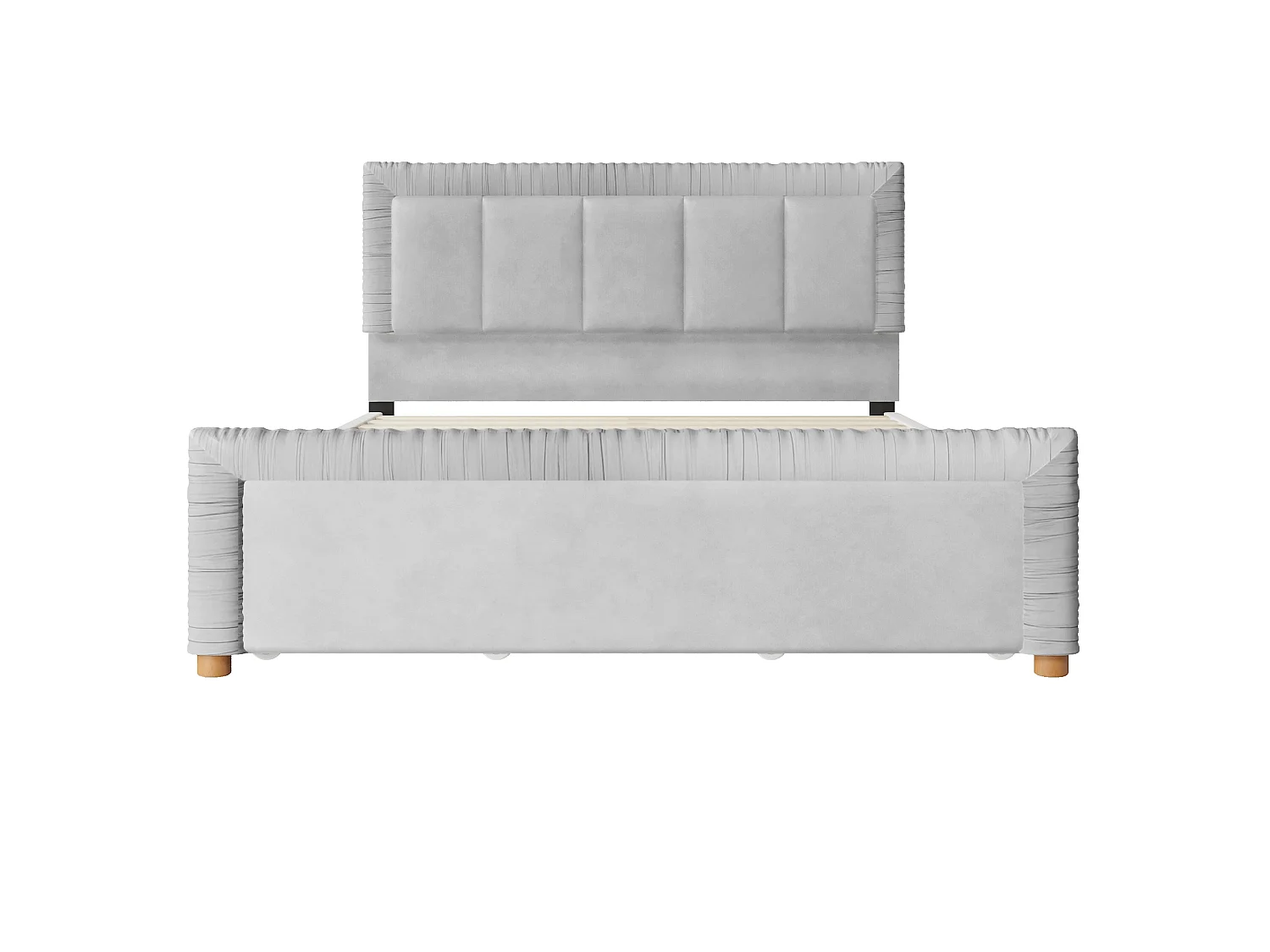 Lit double 140x200 cm en velours style français - Lit adulte avec 2 tiroirs - Pieds en bois - Gris (matelas non inclus)