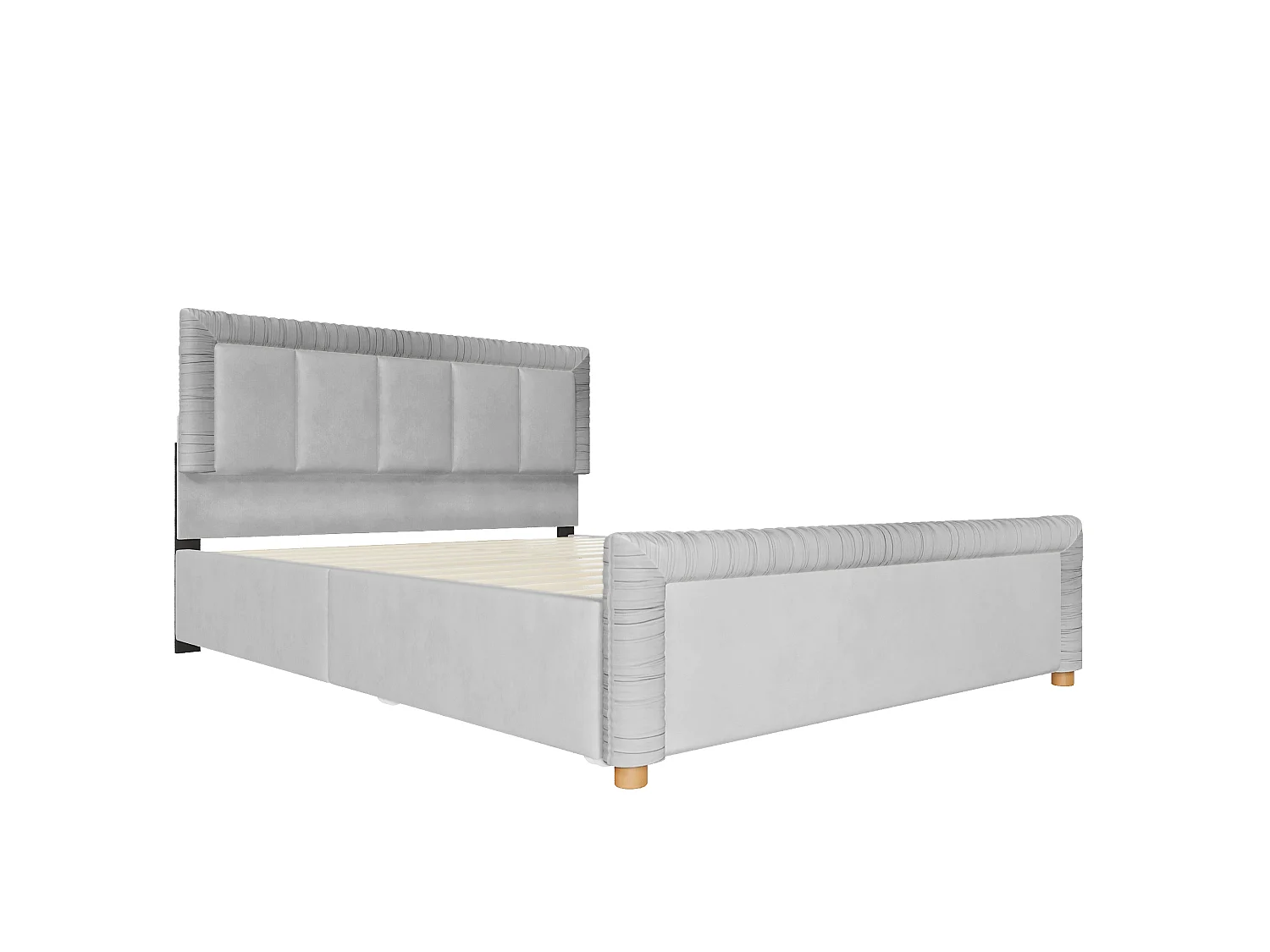 Lit double 140x200 cm en velours style français - Lit adulte avec 2 tiroirs - Pieds en bois - Gris (matelas non inclus)