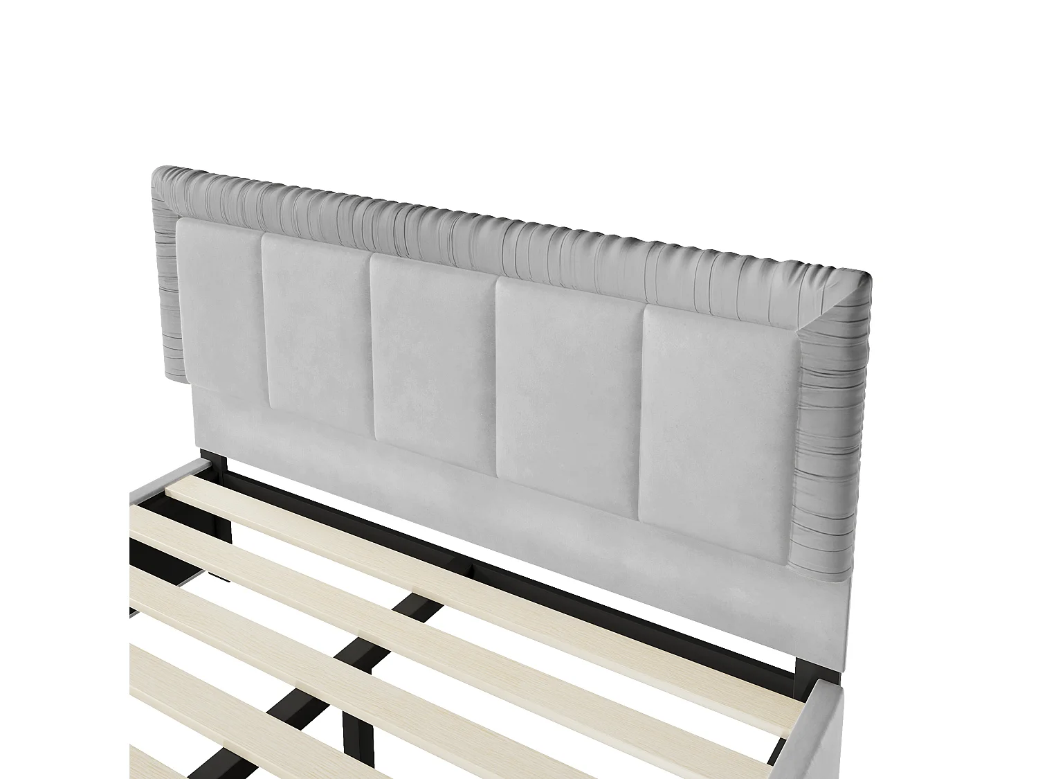 Lit double 140x200 cm en velours style français - Lit adulte avec 2 tiroirs - Pieds en bois - Gris (matelas non inclus)
