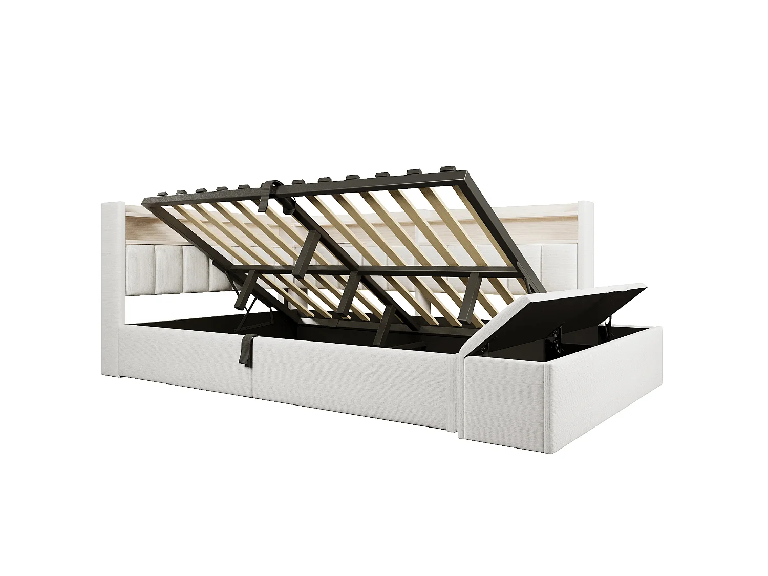 Sovesofa med opbevaringsrum 140 x 200 cm - med stikkontakt - med USB-port + LED-lysstrimmel - beige (madras ikke inkluderet)
