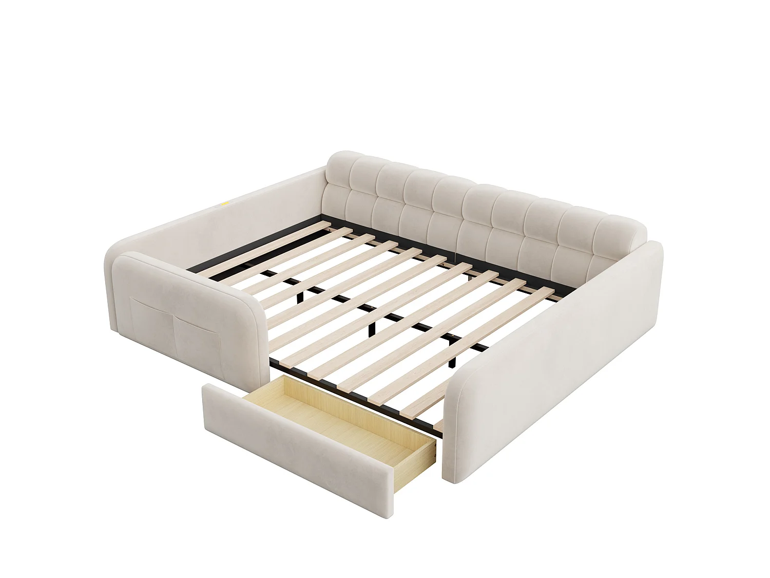 Lit rembourré pour enfant 140 x 200 cm – avec 1 tiroir – avec veilleuse – Beige (matelas non inclus)