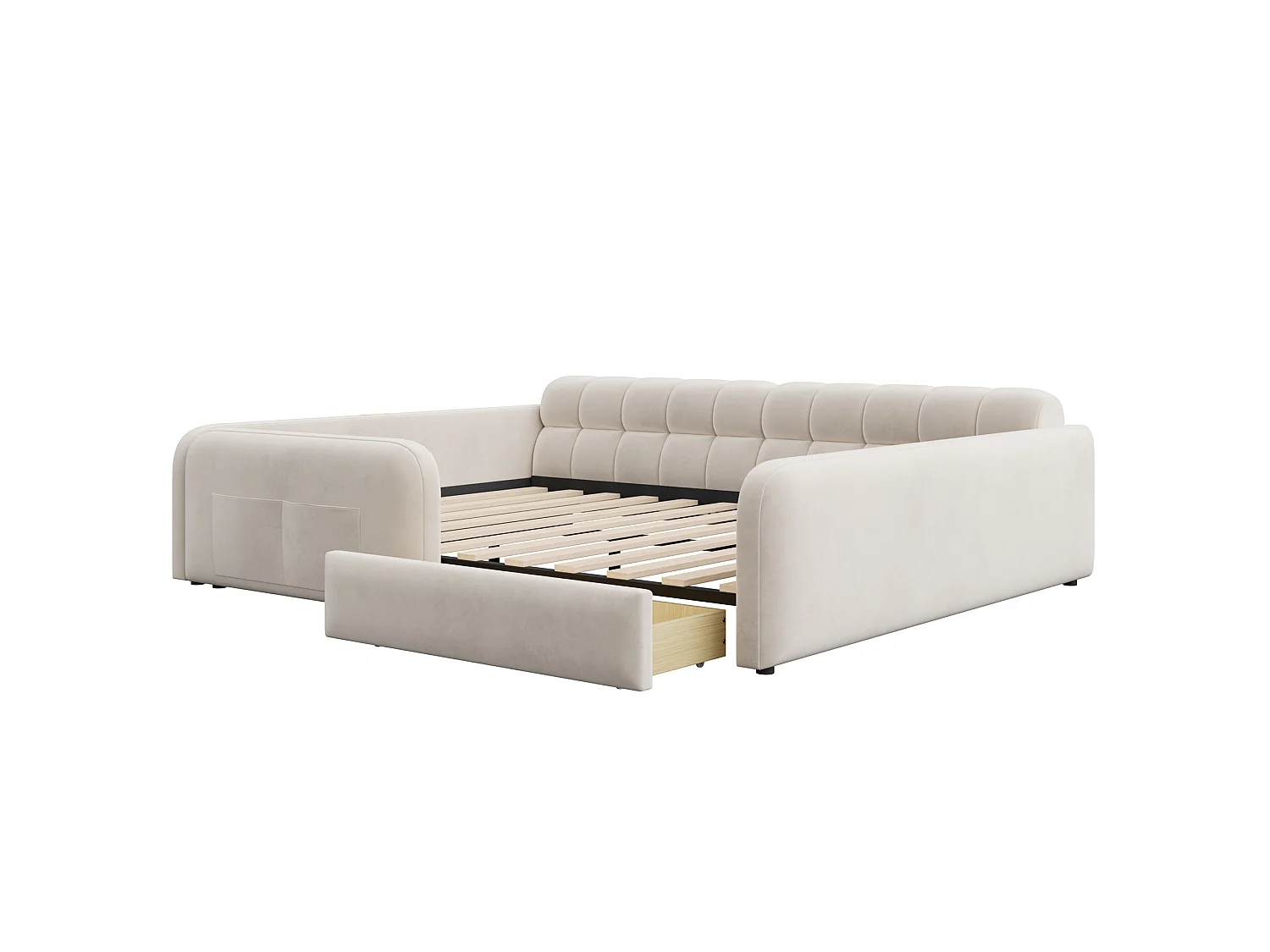 Lit rembourré pour enfant 140 x 200 cm – avec 1 tiroir – avec veilleuse – Beige (matelas non inclus)