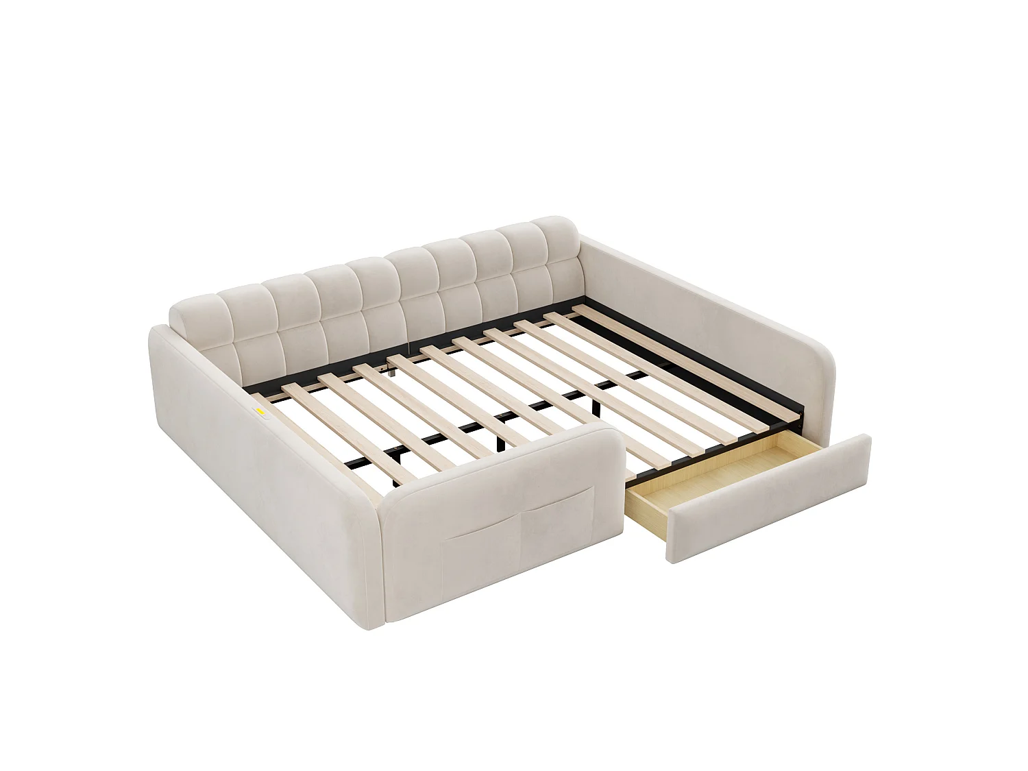 Lit rembourré pour enfant 140 x 200 cm – avec 1 tiroir – avec veilleuse – Beige (matelas non inclus)