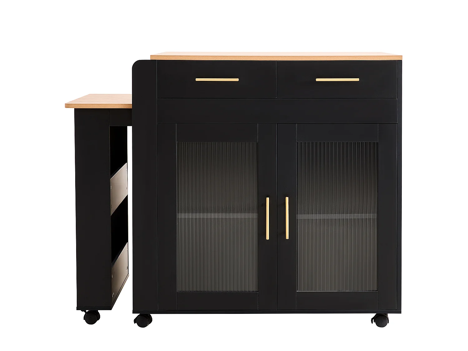 Isola da cucina con piano estensibile, 2 ante e 2 cassetti - Prese elettriche e porte USB - Da 2 a 4 persone - Nero