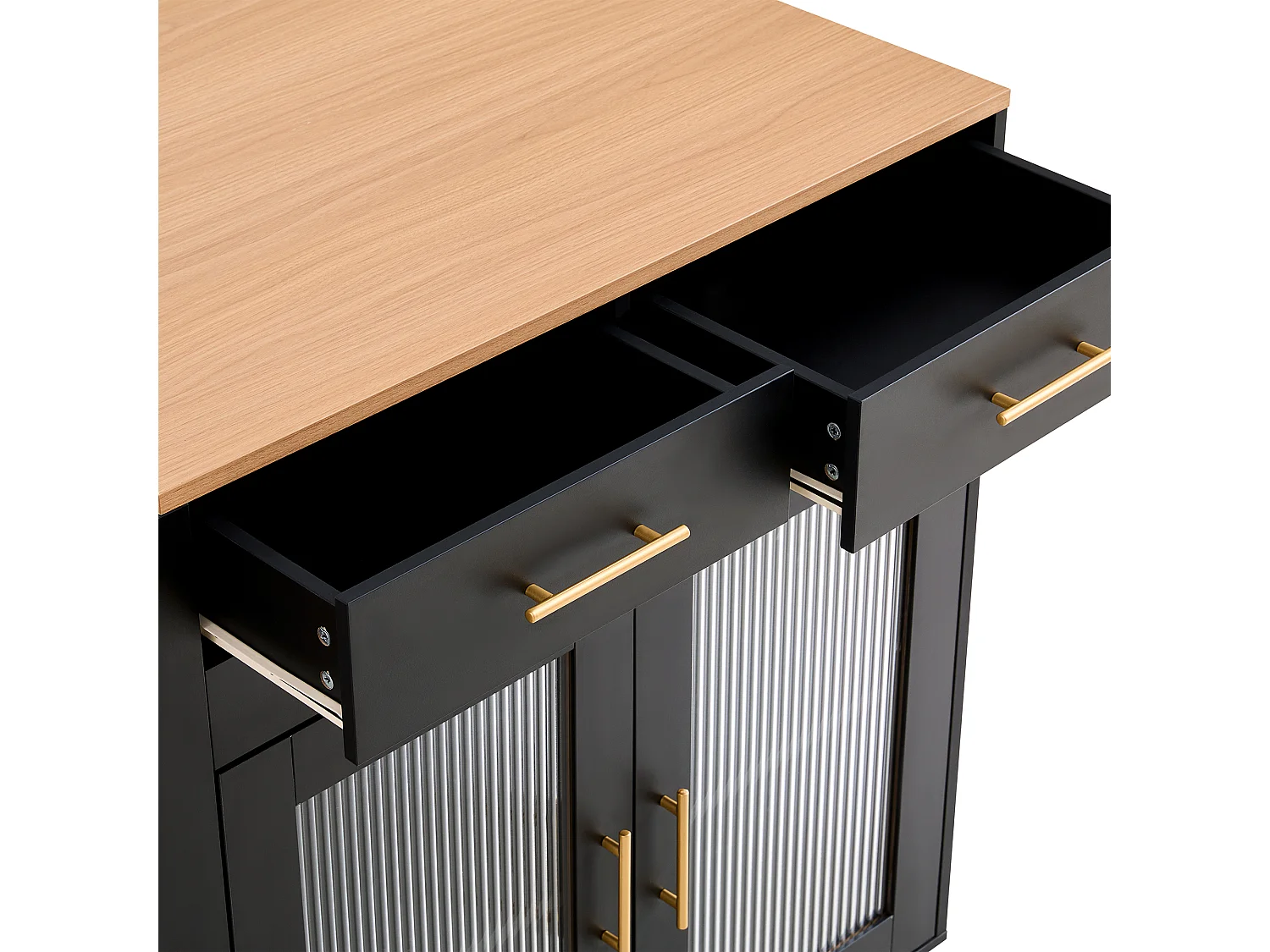 Isola da cucina con piano estensibile, 2 ante e 2 cassetti - Prese elettriche e porte USB - Da 2 a 4 persone - Nero