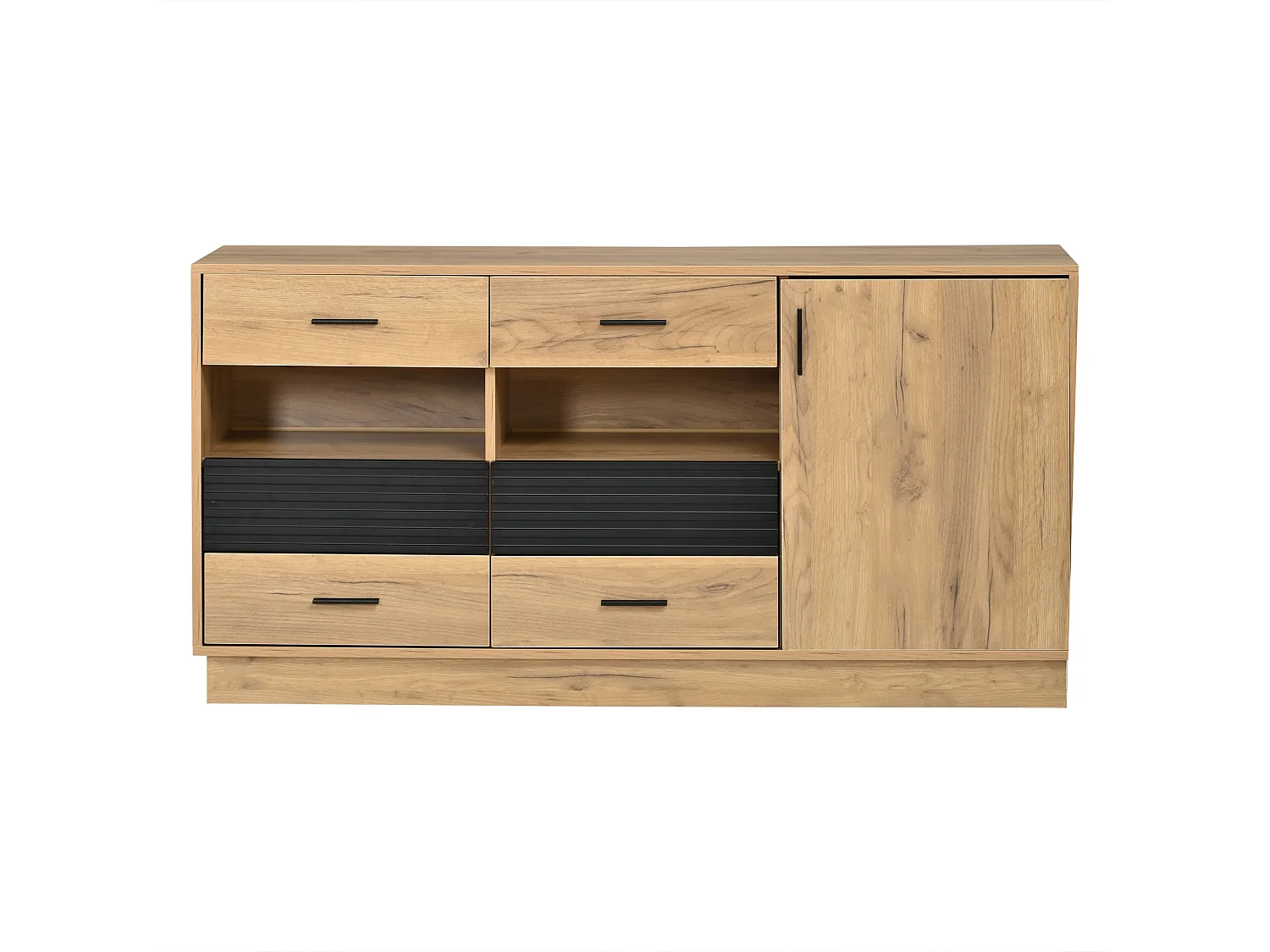 Buffet 140 x 35 x 70 cm - With 6 drawers, 1 door and 12 storage compartments - MDF - Natural + Black