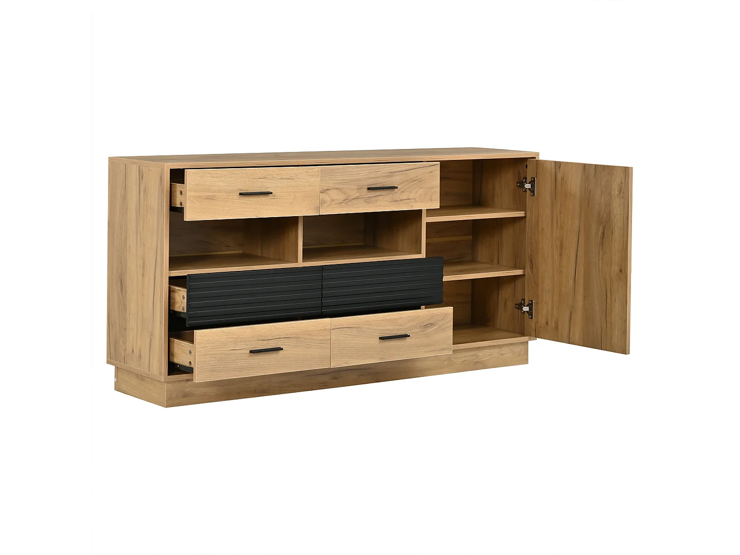 Buffet 140 x 35 x 70 cm - With 6 drawers, 1 door and 12 storage compartments - MDF - Natural + Black