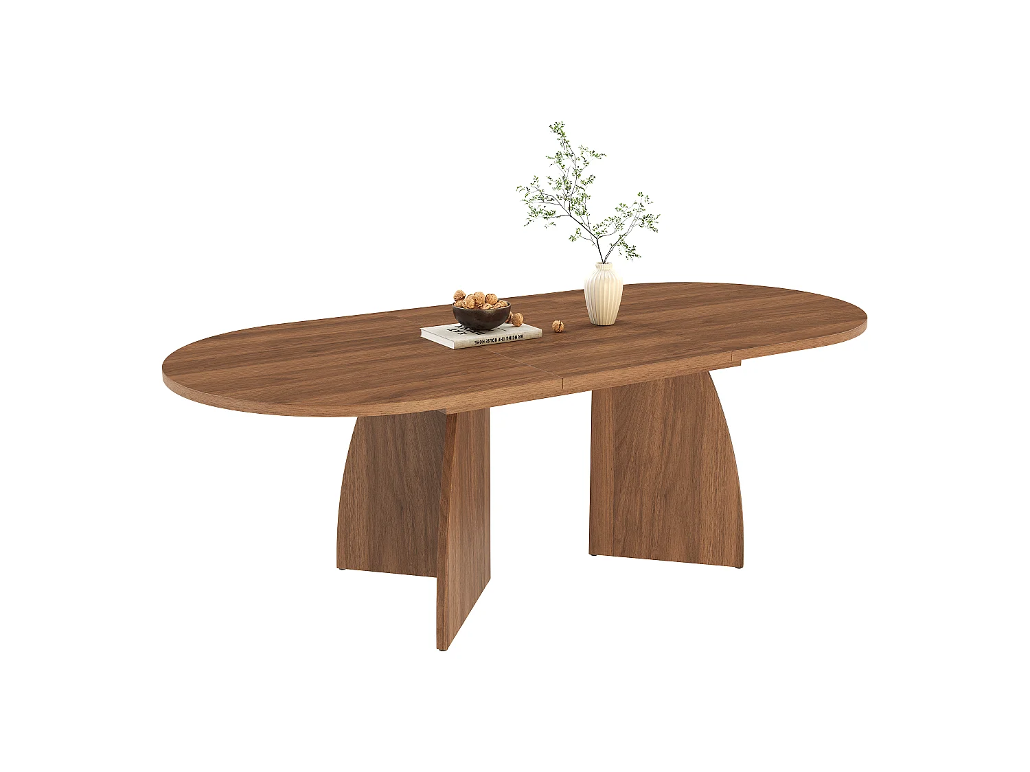 Table à manger extensible 160/200x90x75 cm - 6 à 8 personnes - Design à coins arrondis - Finition noyer - Marron