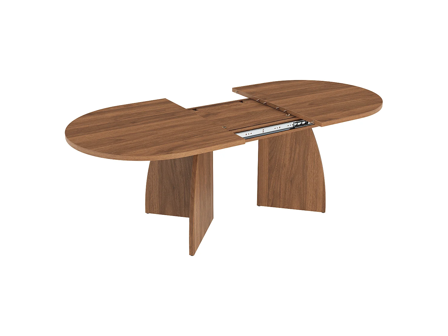 Table à manger extensible 160/200x90x75 cm - 6 à 8 personnes - Design à coins arrondis - Finition noyer - Marron