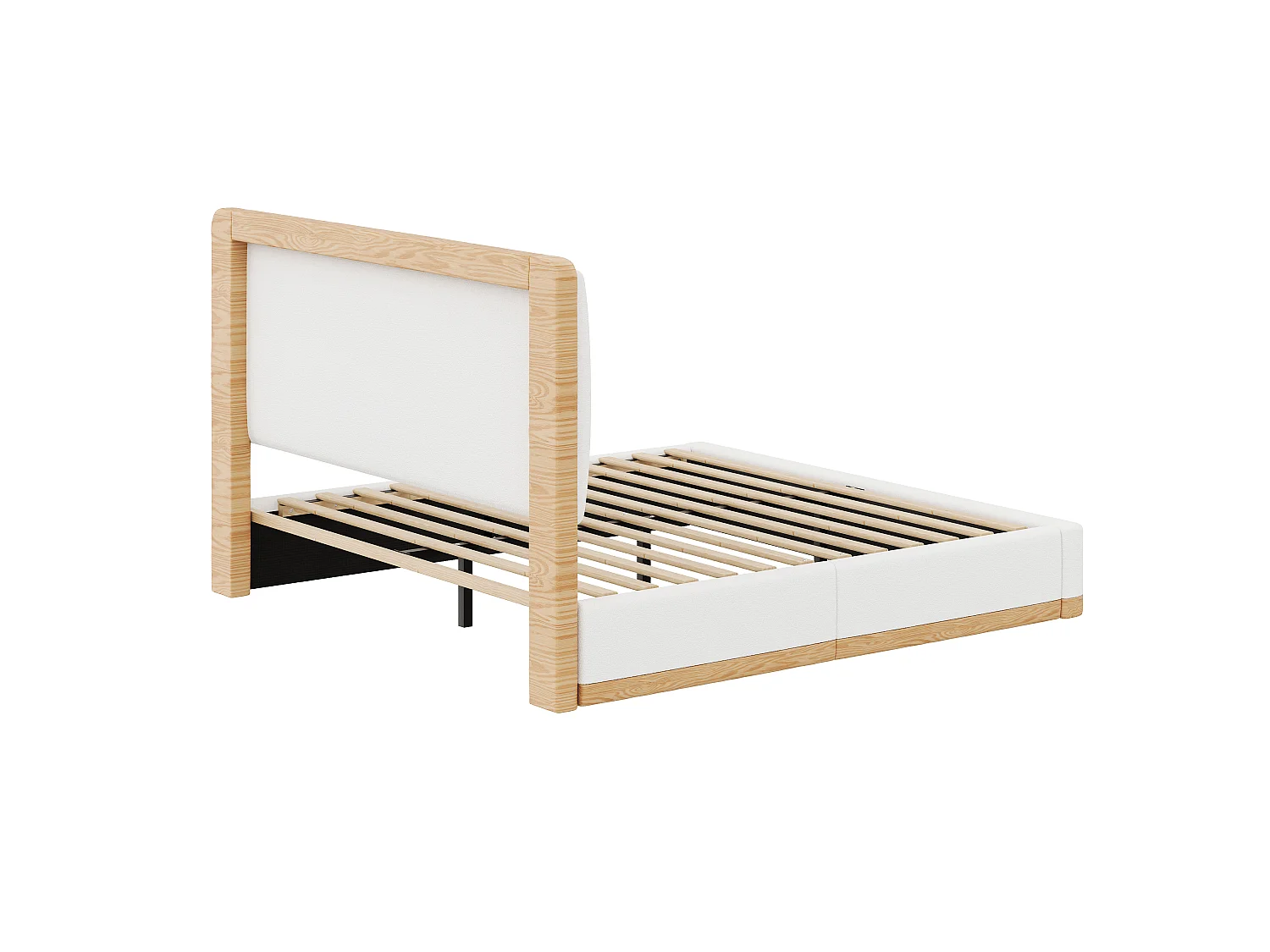 Dobbeltseng polstret 140x200 - Voksenseng med polstret hovedgærde - MDF+PU - Teddy-stof - Hvid+Naturel (uden madras)