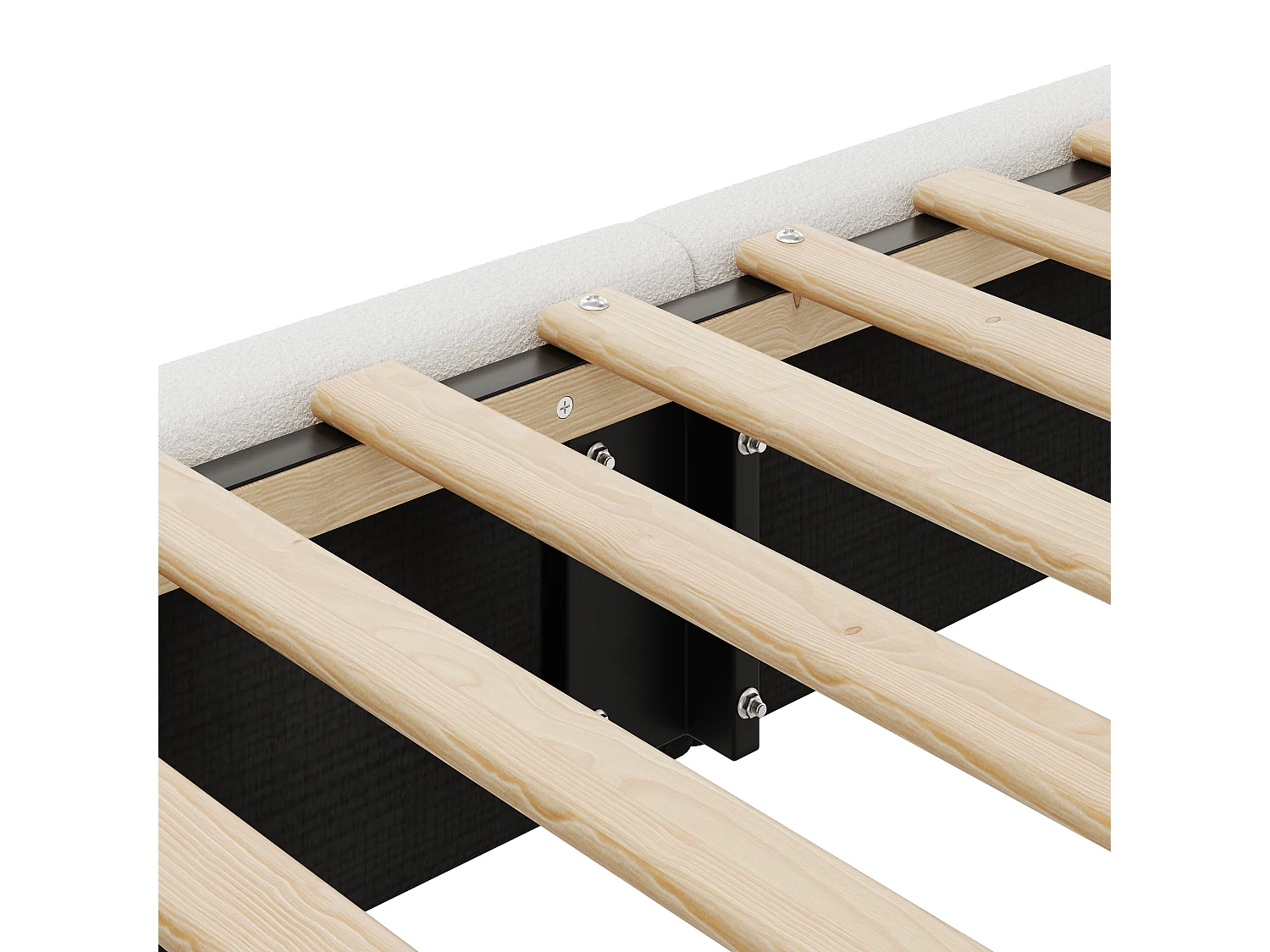 Dobbeltseng polstret 140x200 - Voksenseng med polstret hovedgærde - MDF+PU - Teddy-stof - Hvid+Naturel (uden madras)
