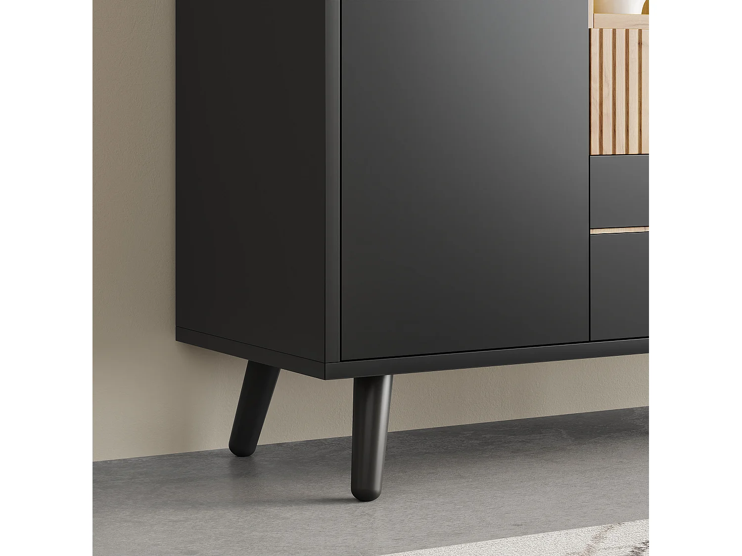 Modern sideboard 130x38x85cm - with LED lighting - with 2 doors and 4 drawers - adjustable shelf - Black + Natural