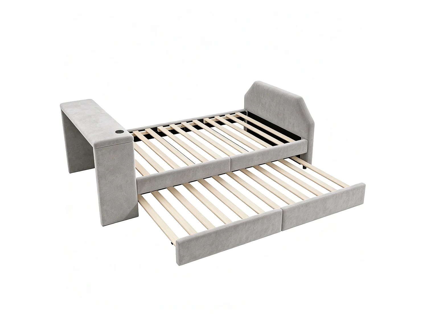 Lit pour enfant rembourré 90x200 cm – avec port de charge USB – avec lit gigogne – Velours – Gris (matelas non inclus)