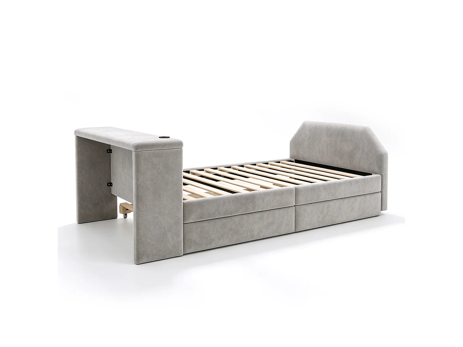Lit pour enfant rembourré 90x200 cm – avec port de charge USB – avec lit gigogne – Velours – Gris (matelas non inclus)