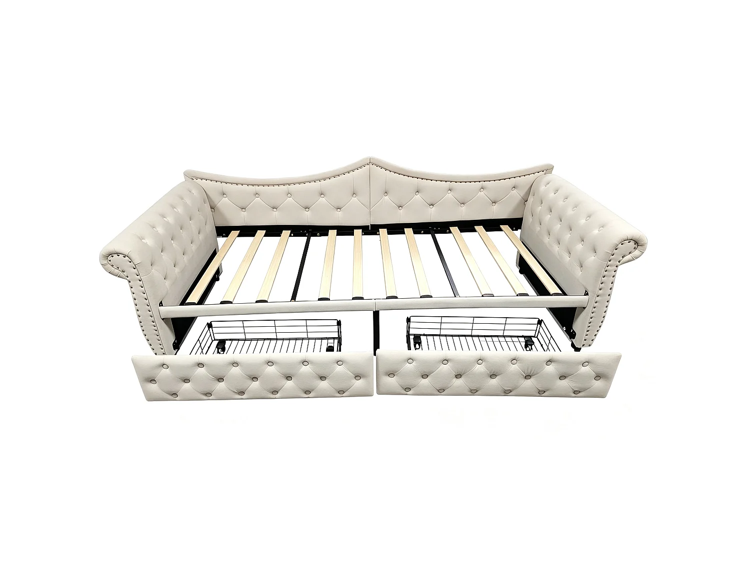 Canapé-lit 90 x 200 cm – avec 2 tiroirs – avec port de charge USB – Beige (matelas non inclus)