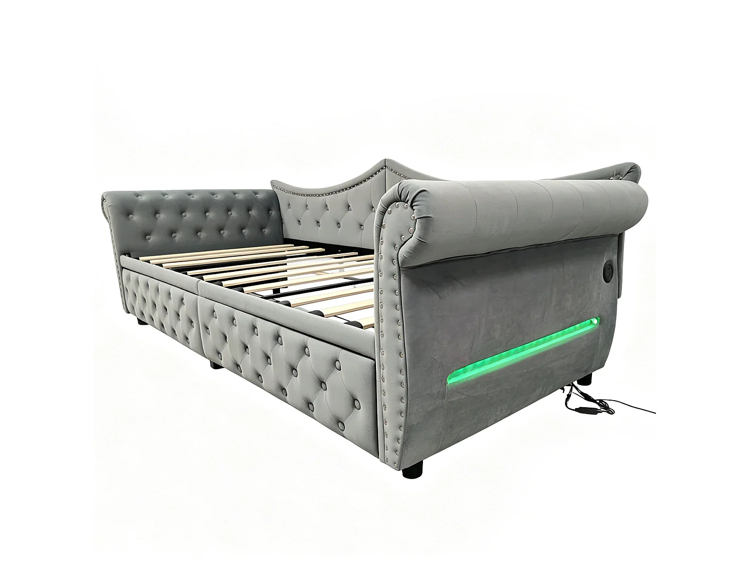 Canapé-lit 90 x 200 cm – avec 2 tiroirs – avec port de charge USB – gris (matelas non inclus)