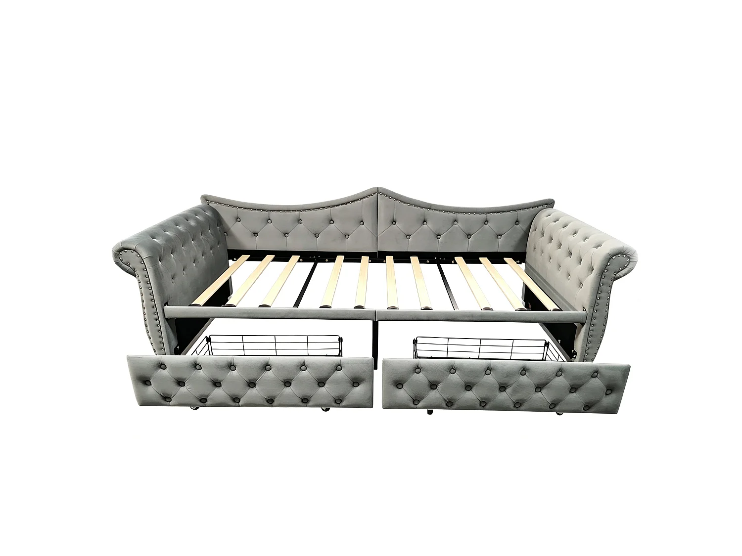 Canapé-lit 90 x 200 cm – avec 2 tiroirs – avec port de charge USB – gris (matelas non inclus)
