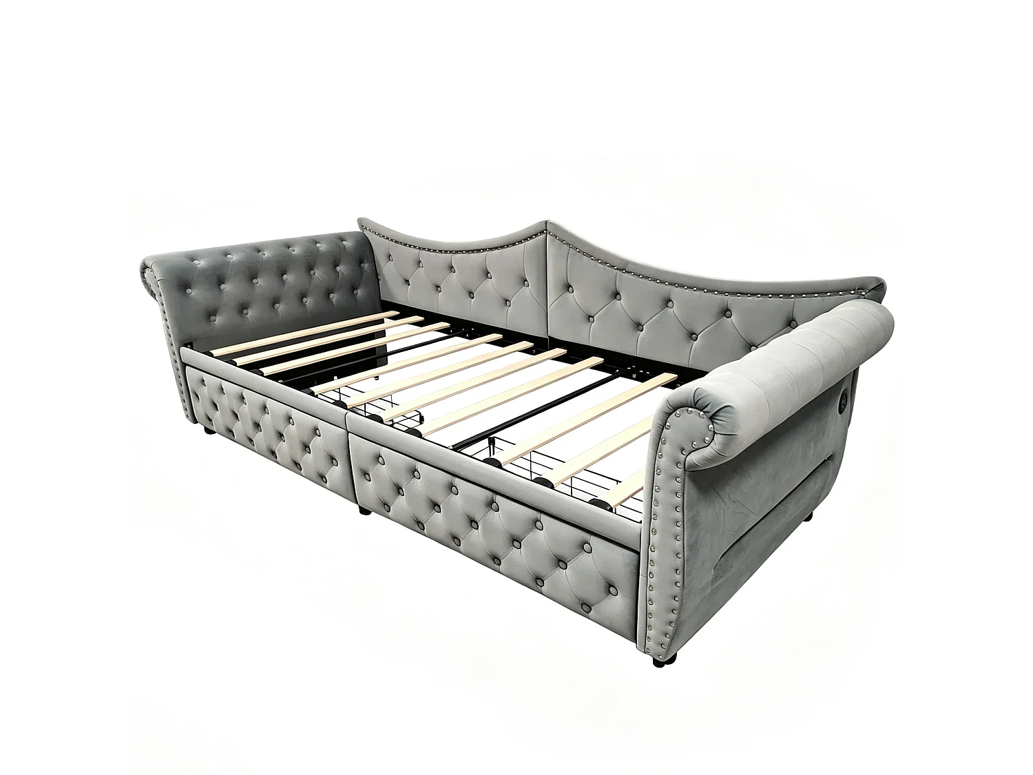 Canapé-lit 90 x 200 cm – avec 2 tiroirs – avec port de charge USB – gris (matelas non inclus)