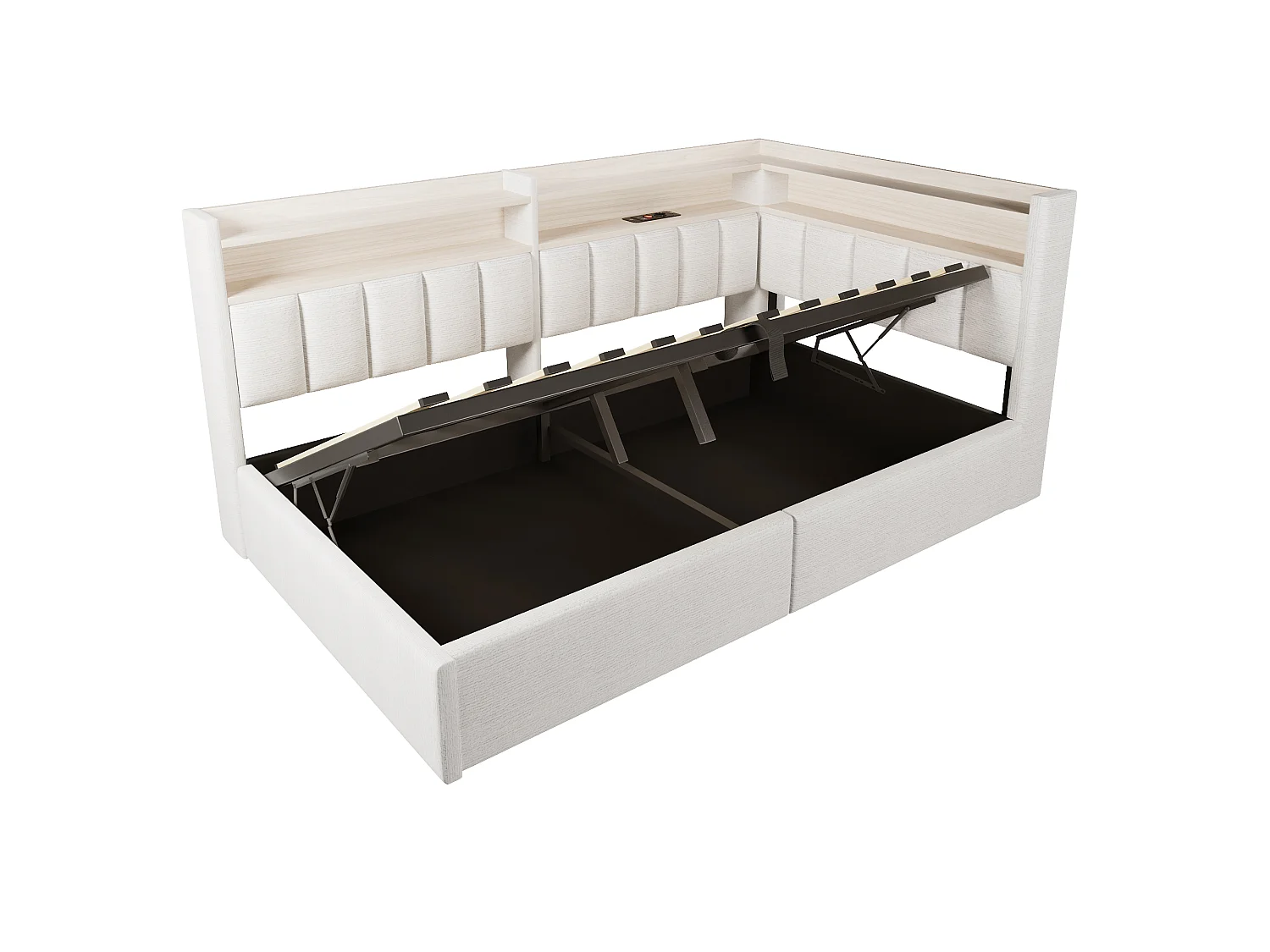 Sovesofa med opbevaringsrum 90 x 200 cm – med LED-belysning og USB-port – Velour – beige (madras ikke inkluderet)