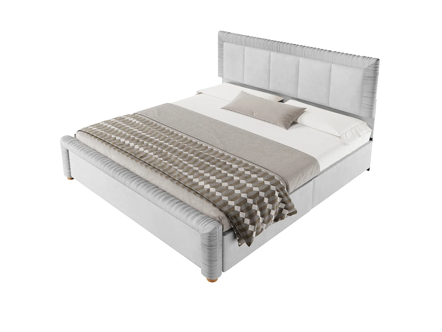 Lit double 180 x 200 cm en velours style français - Lit adulte avec 2 tiroirs - Pieds en bois - Gris(matelas non inclus)