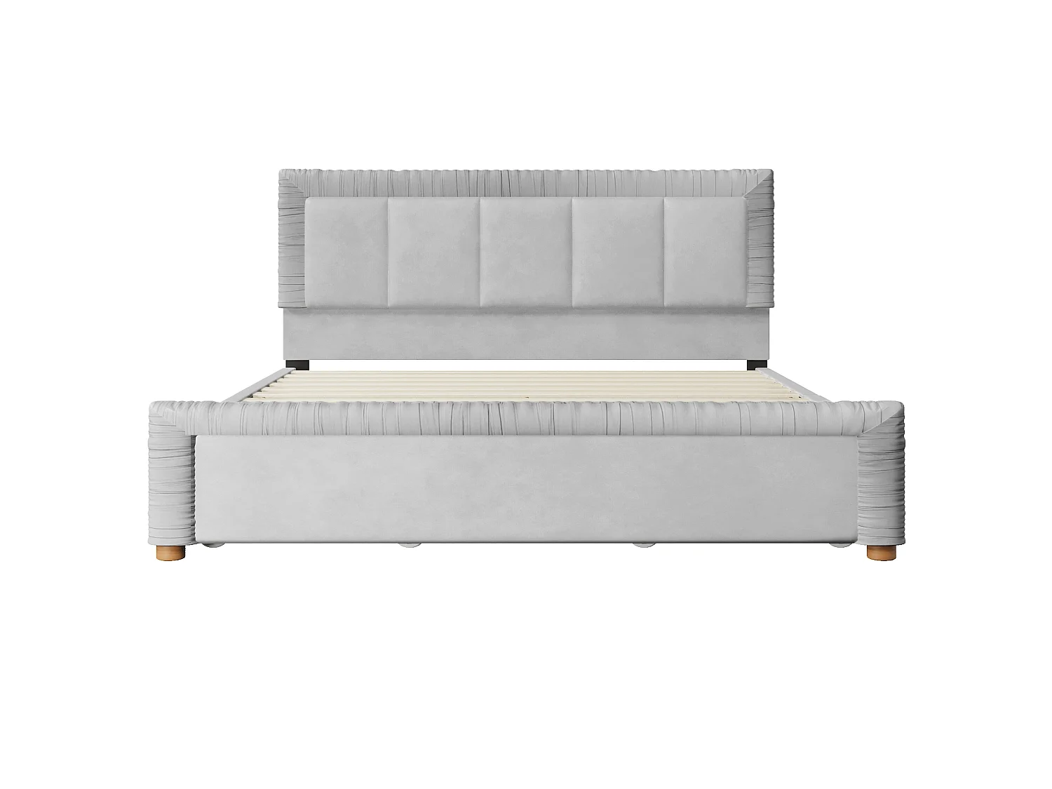 Lit double 180 x 200 cm en velours style français - Lit adulte avec 2 tiroirs - Pieds en bois - Gris(matelas non inclus)