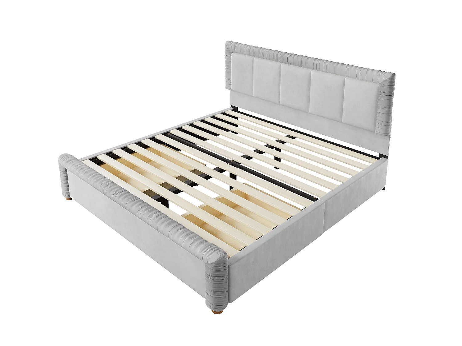Lit double 180 x 200 cm en velours style français - Lit adulte avec 2 tiroirs - Pieds en bois - Gris(matelas non inclus)