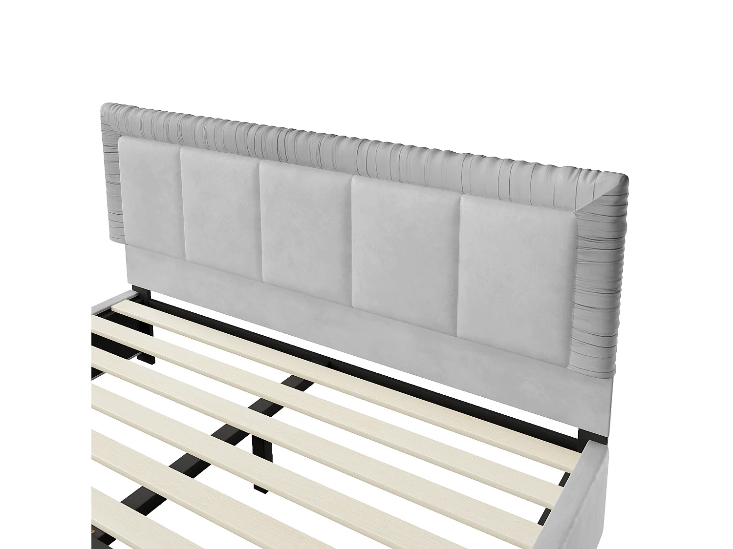 Lit double 180 x 200 cm en velours style français - Lit adulte avec 2 tiroirs - Pieds en bois - Gris(matelas non inclus)