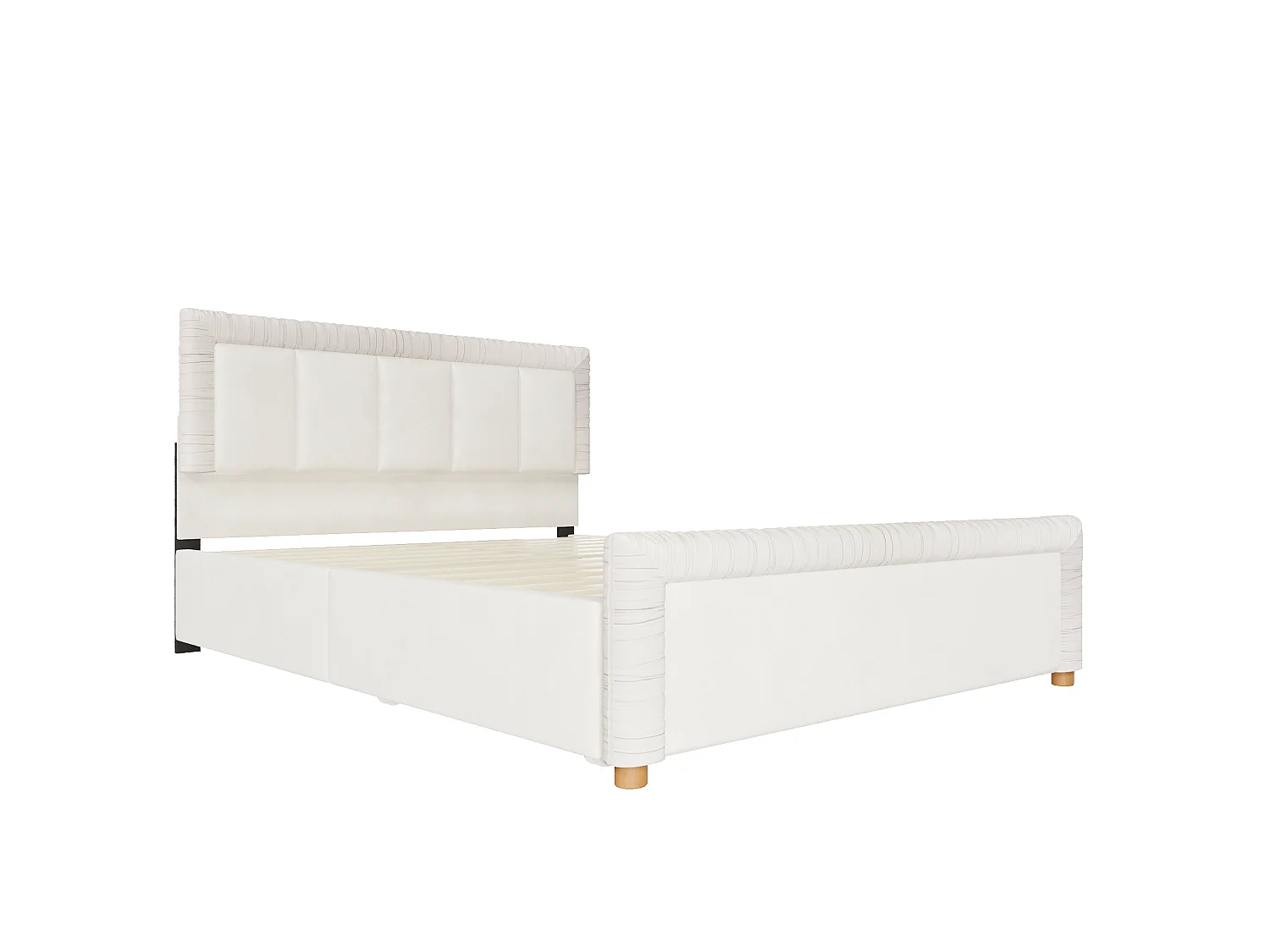 Lit double 140x200 cm en velours style français - Lit adulte avec 2 tiroirs - Pieds en bois - Beige (matelas non inclus)