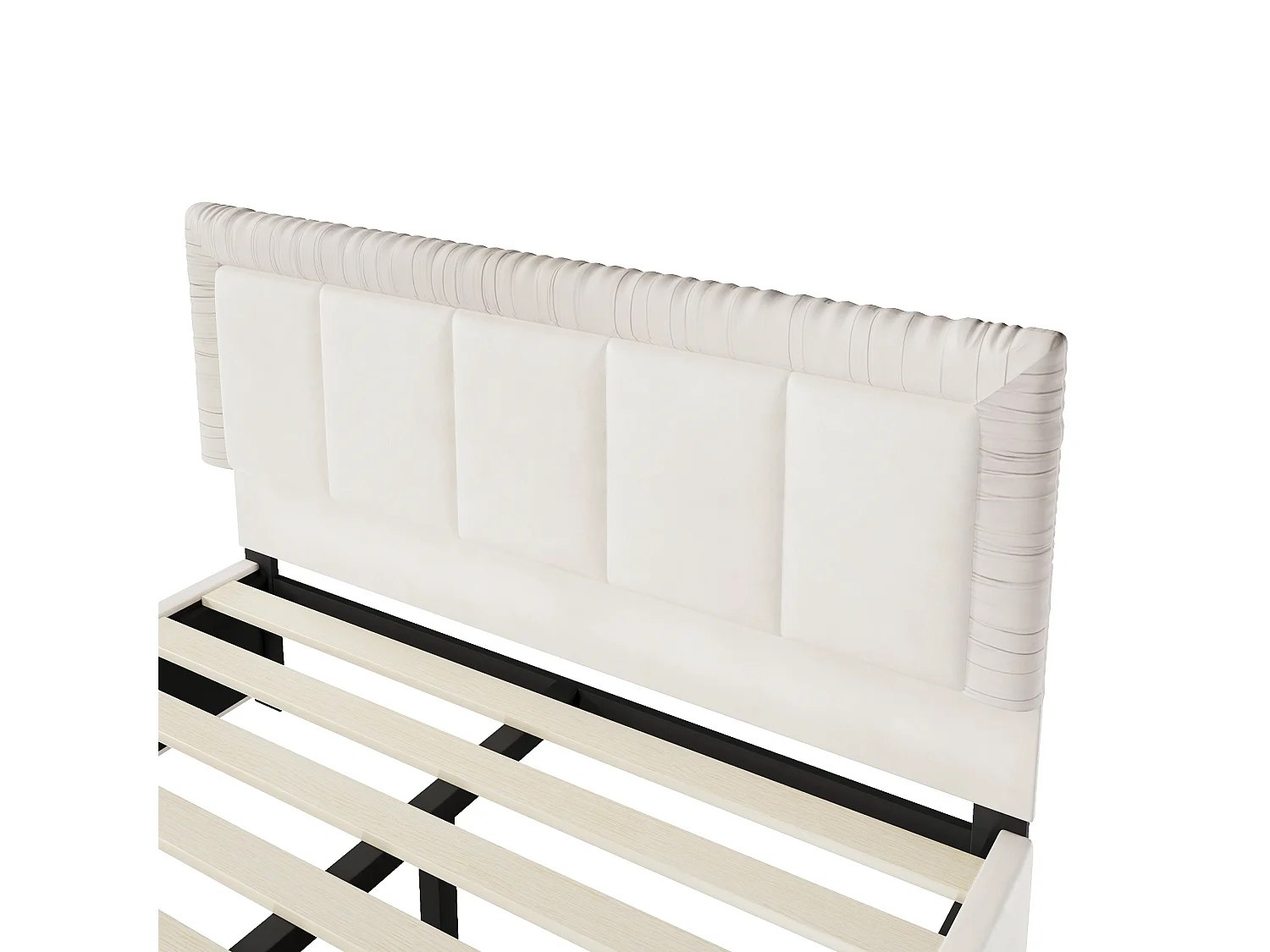 Lit double 140x200 cm en velours style français - Lit adulte avec 2 tiroirs - Pieds en bois - Beige (matelas non inclus)