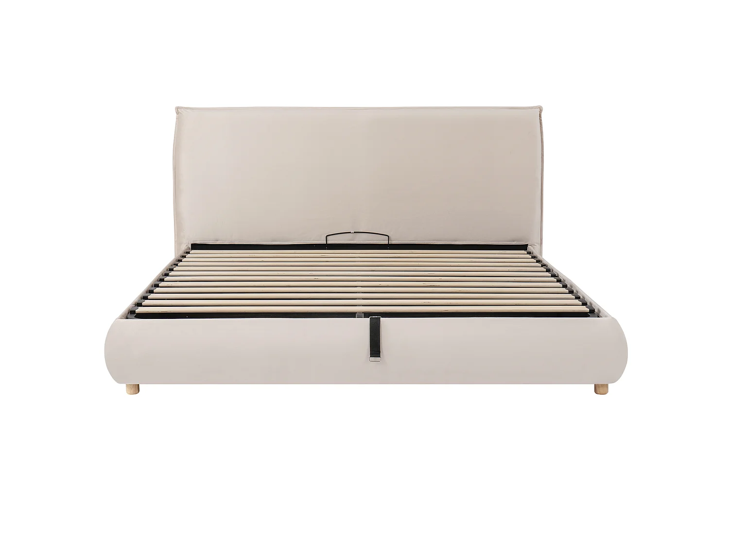Upholstered storage bed 160x200 cm - Upholstered headboard - Under-bed storage - Solid wood legs - In velvet - Beige
