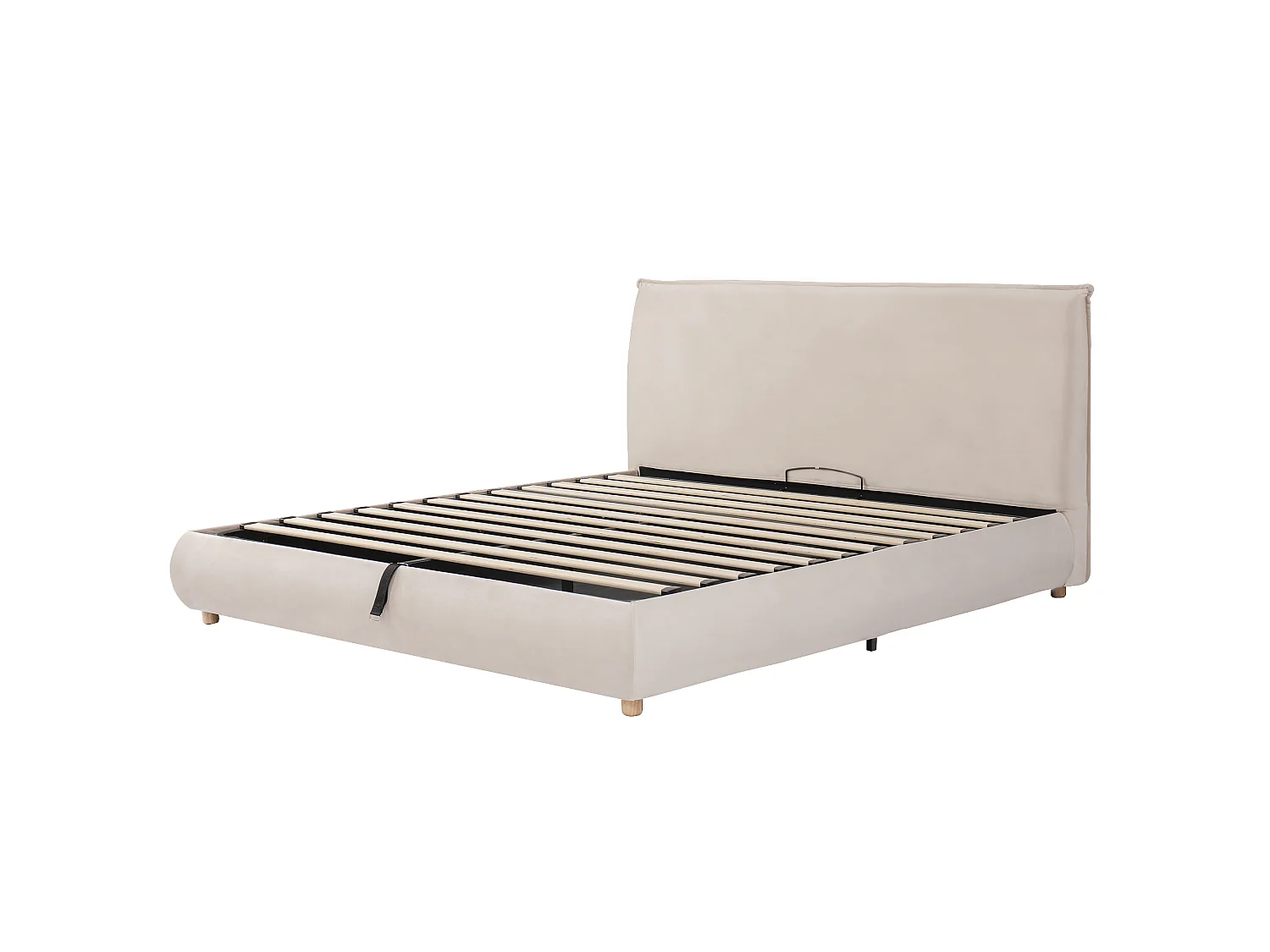 Upholstered storage bed 160x200 cm - Upholstered headboard - Under-bed storage - Solid wood legs - In velvet - Beige
