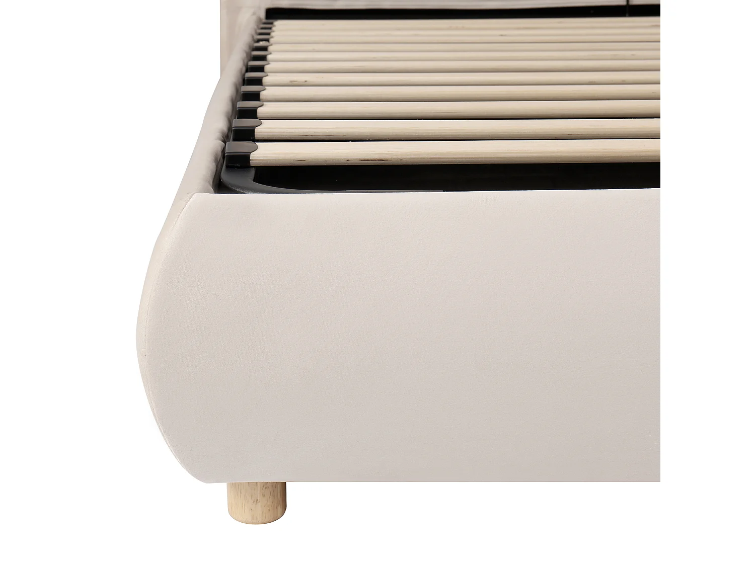 Upholstered storage bed 160x200 cm - Upholstered headboard - Under-bed storage - Solid wood legs - In velvet - Beige