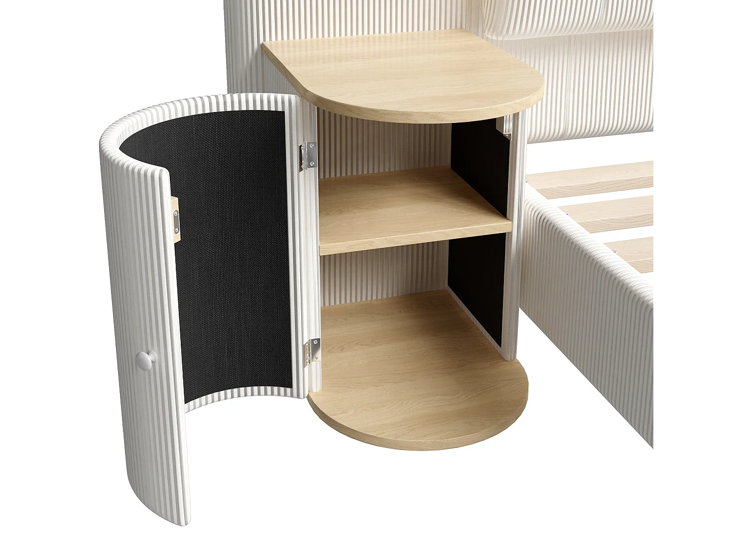 Double bed 180 x 200 cm in corduroy - Adult bed with 2 headboards and bedside lamps - MDF - Beige (without mattress)