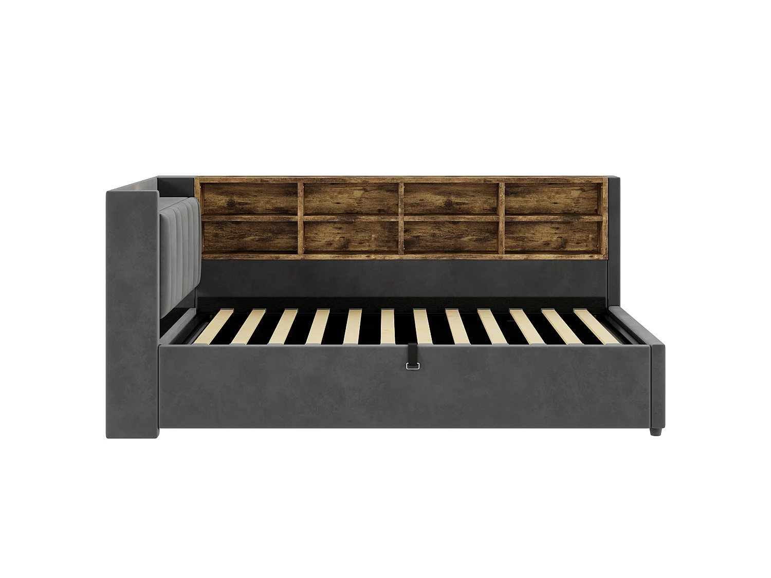 Sofa bed with storage 90 x 200 cm – With lighting – With USB and Type-C charging ports – With storage compartments – Dark gray (mattress not included)