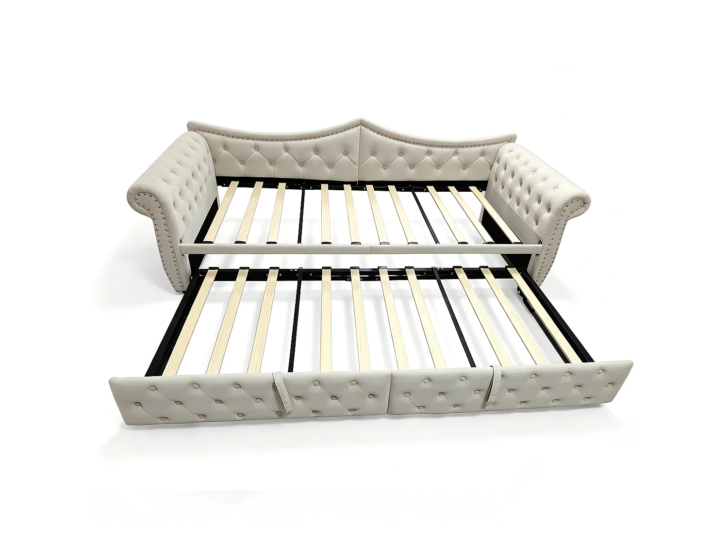 Upholstered sofa bed 90 x 200 cm – with USB charging port – with LED lighting – with pull-out bed – Beige (mattress not included)