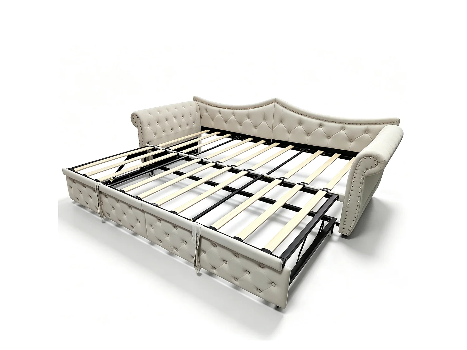 Upholstered sofa bed 90 x 200 cm – with USB charging port – with LED lighting – with pull-out bed – Beige (mattress not included)