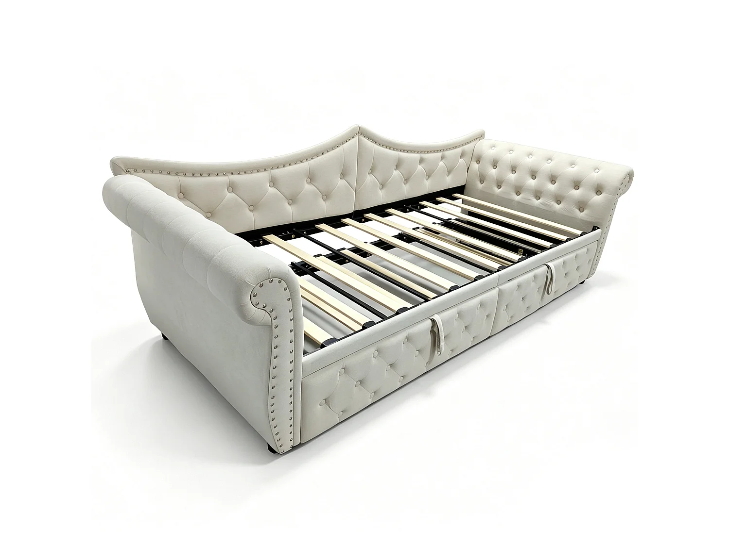Upholstered sofa bed 90 x 200 cm – with USB charging port – with LED lighting – with pull-out bed – Beige (mattress not included)