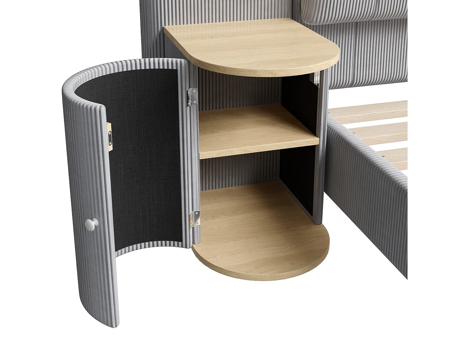 Double bed 180 x 200 cm in corduroy - Adult bed with 2 headboards and bedside lamps - MDF - Grey (without mattress)