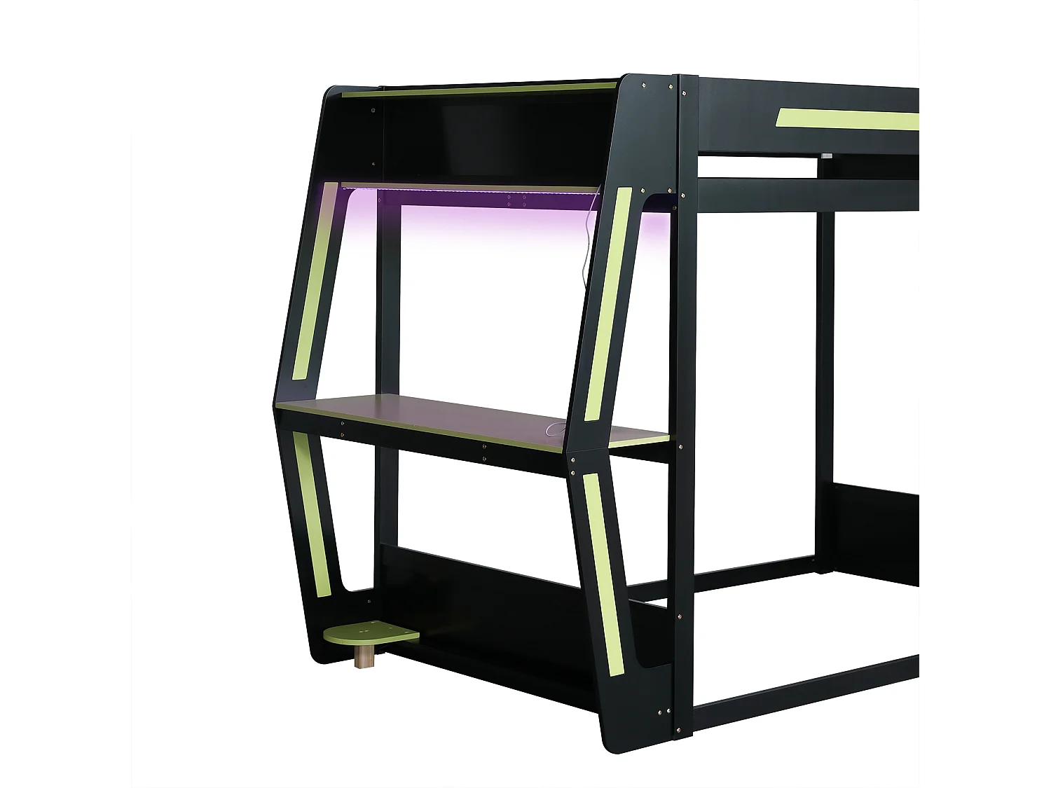 Hoogslaper 120x200 cm - met ladder - met LED-verlichting - bureau en houder voor computertoren - Massief hout + MDF - Zwart (zonder matras)