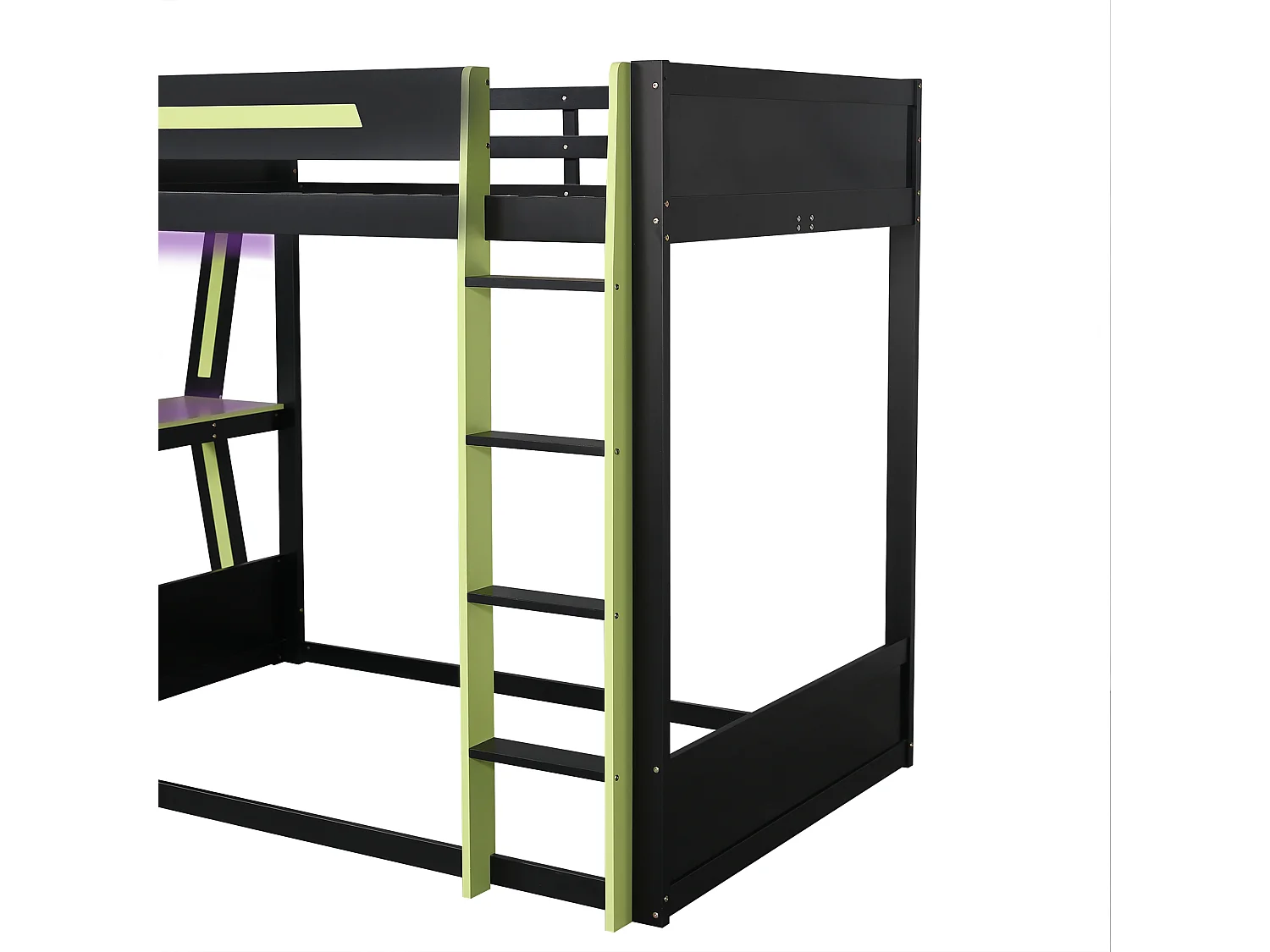 Hoogslaper 120x200 cm - met ladder - met LED-verlichting - bureau en houder voor computertoren - Massief hout + MDF - Zwart (zonder matras)