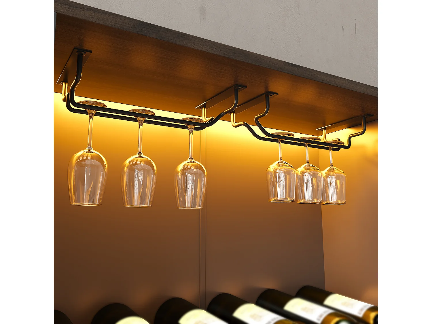 Buffetkast voor de keuken 140x40x173cm - met 6 deuren - met LED-verlichting en stopcontact - wijnrekken en wijnglashouders - Zwart