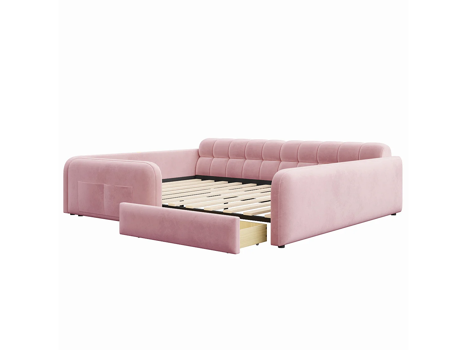Lit rembourré pour enfant 140 x 200 cm – avec 1 tiroir – avec veilleuse – Rose (matelas non inclus)