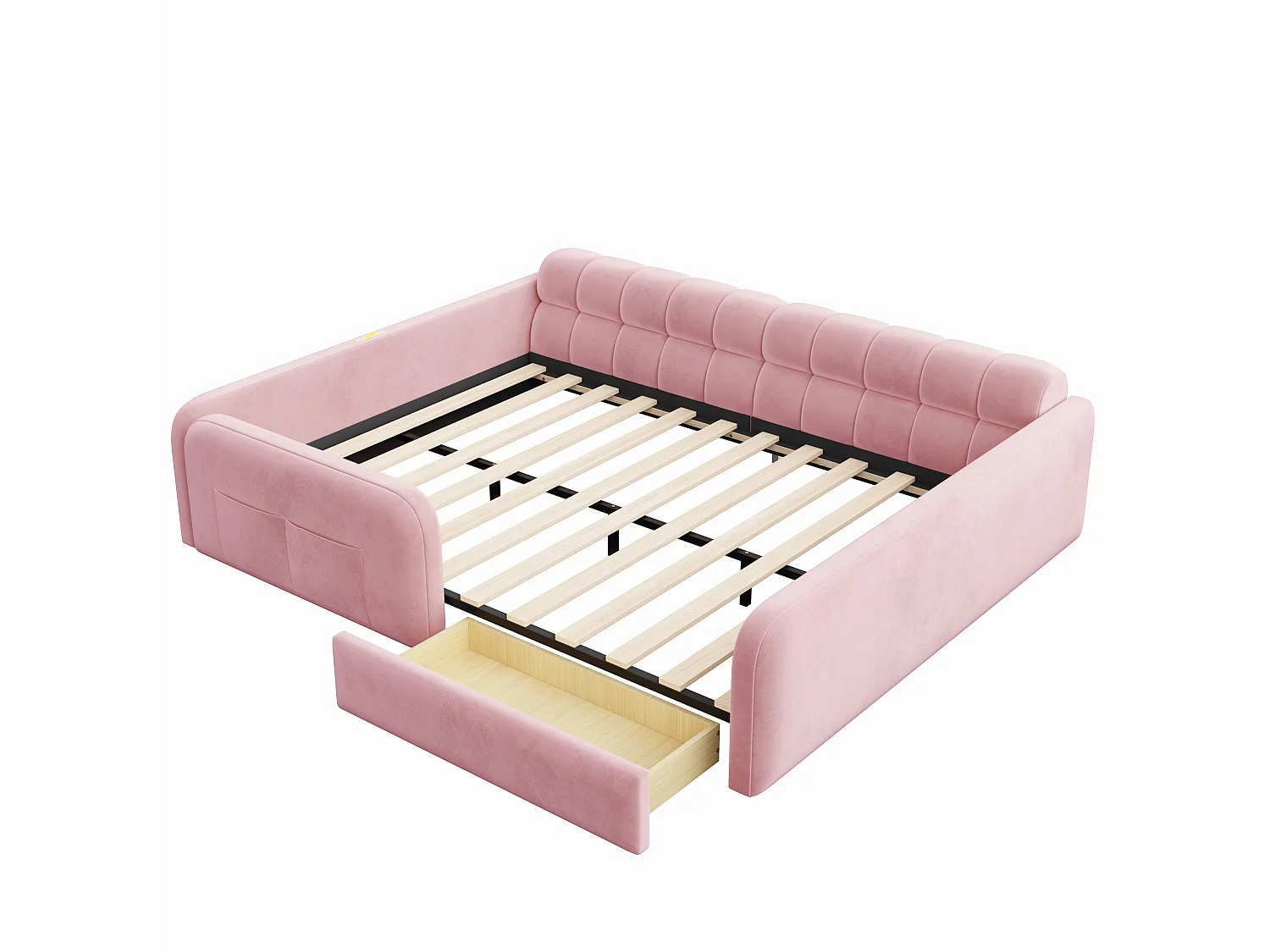 Lit rembourré pour enfant 140 x 200 cm – avec 1 tiroir – avec veilleuse – Rose (matelas non inclus)